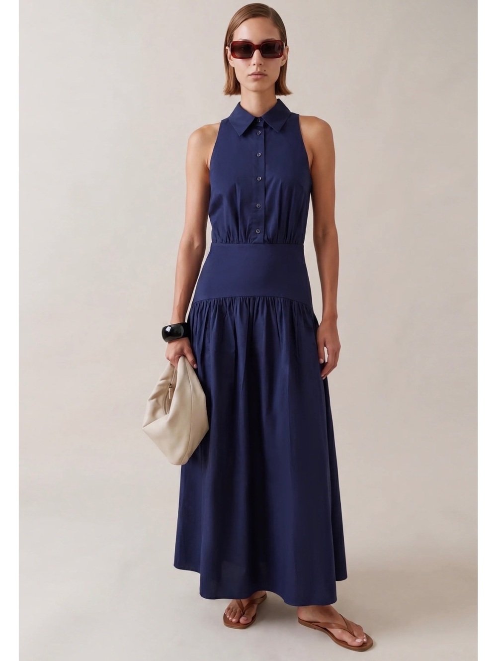 NWT o.p.t By Few Moda Blyss Cotton Button Front Maxi Dress Size 0 Navy